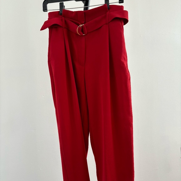H&M High-Waist Belted Red Pants, size: 4 - Picture 1 of 4